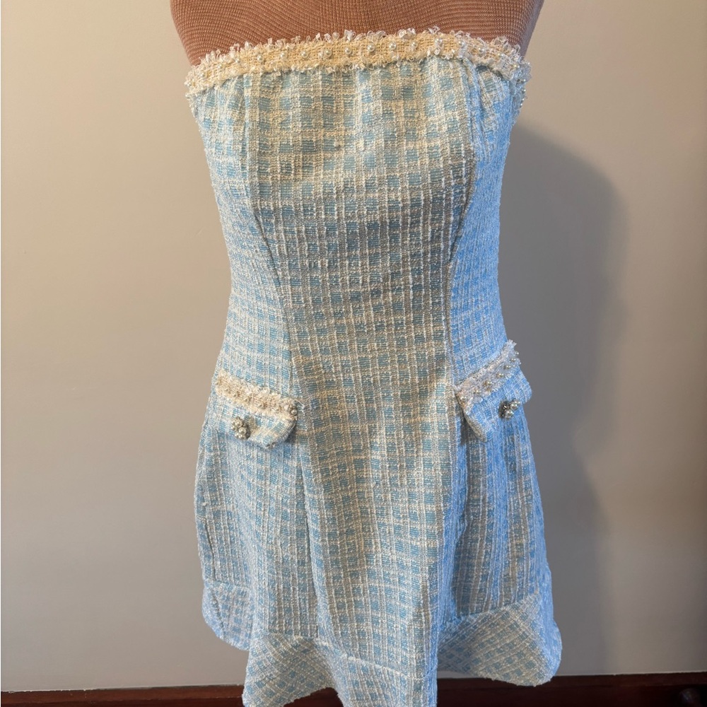 SHEIN Strapless Textured Blue Dress